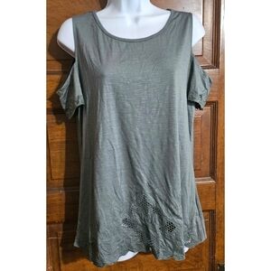 Adiva Embroidered Eyelet Cold Shoulder Top